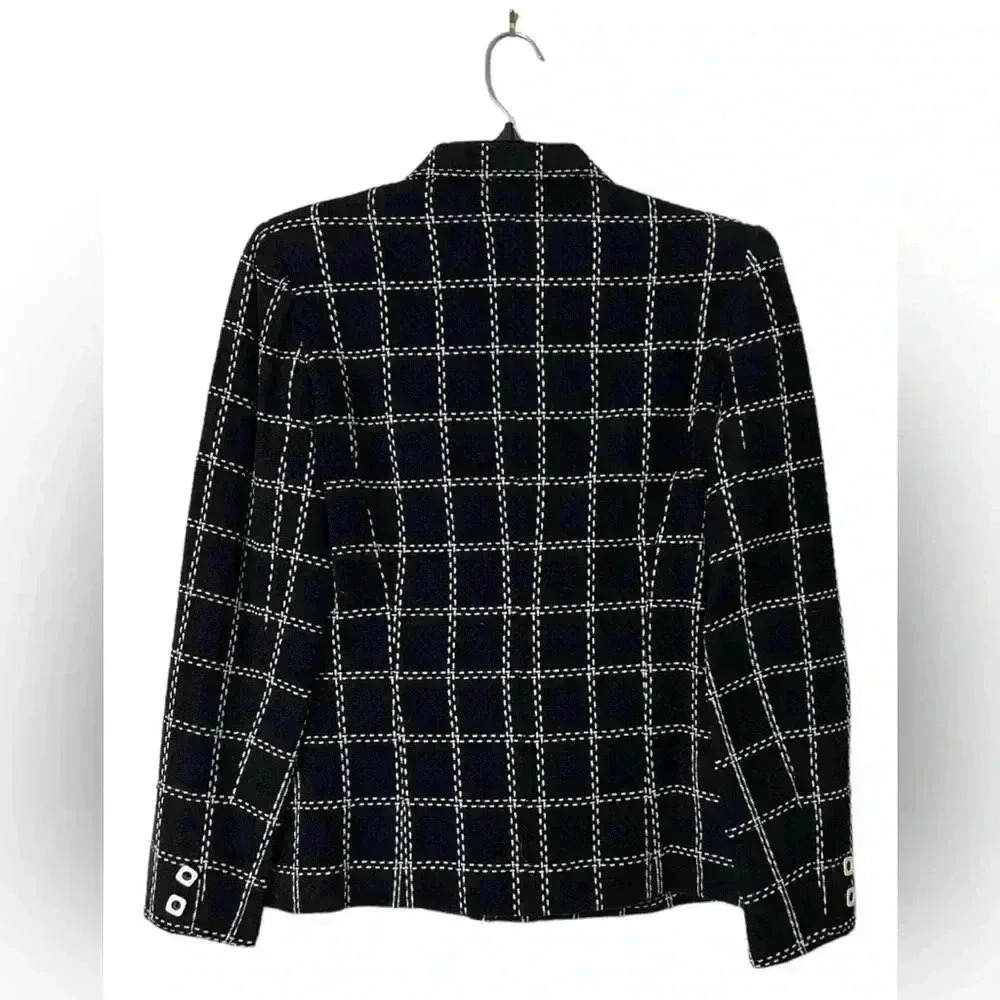 Women Moiselle Vintage Black Plaid Blazer/ Jacket- Wool - Picture 2 of 13